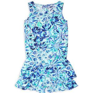 NWT Lilly Pulitzer Girls Venecia Romper Iris Blue High Maintenance Large 8/10